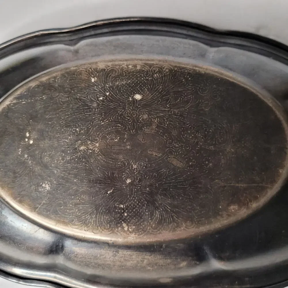 Vintage Silver Oval Chippendale Style Serving Plate 12X7 inches